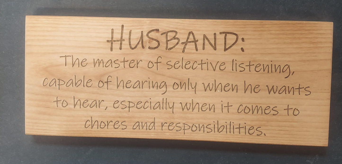 Sign - "Husband:"