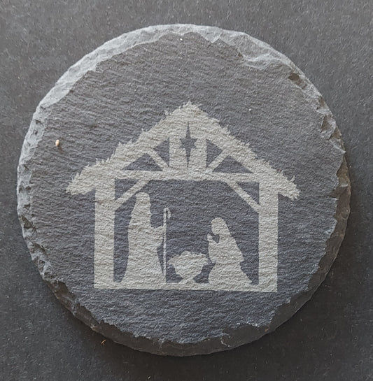 Round Slate Coaster - Nativity