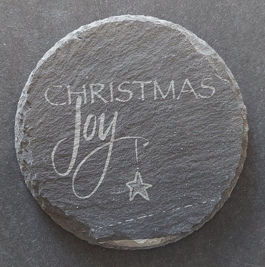 Round Slate Coaster - "Christmas Joy"