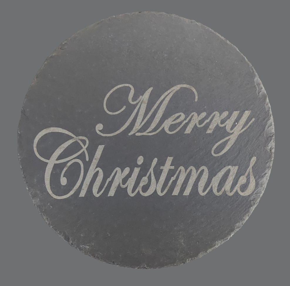 8" Round Slate Charcuterie Board - "Merry Christmas"