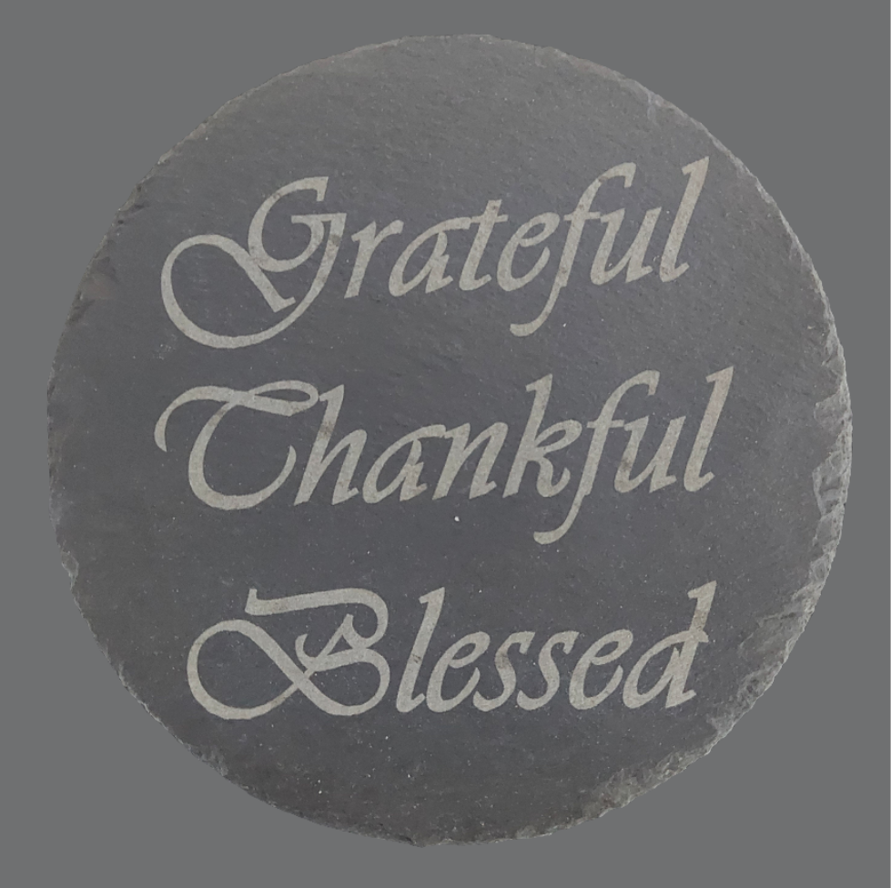 8" Round Slate Charcuterie Board - "Grateful, Thankful, Blessed"
