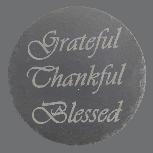8" Round Slate Charcuterie Board - "Grateful, Thankful, Blessed"
