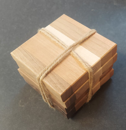 Wood Coaster Set - 4" Square Random Wood Coaster Set - 4 Piece