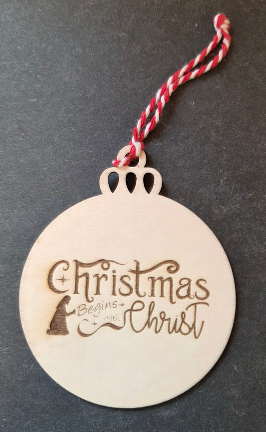Bulb Christmas Ornament - Christmas Begins with Christ"