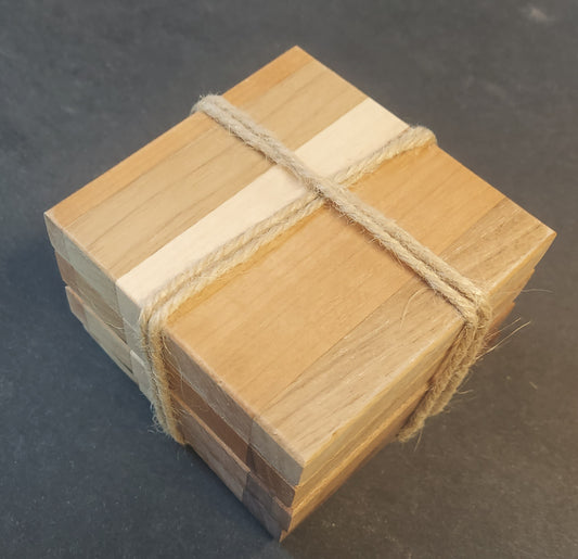 Wood Coaster Set - 4" Square Random Wood Coaster Set - 4 Piece