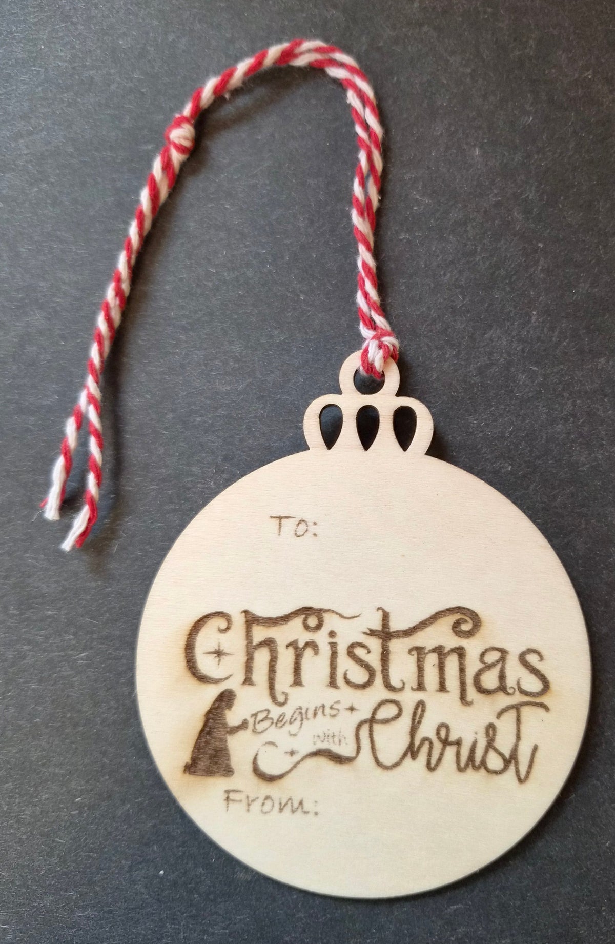 Bulb Christmas Name Tag - Christmas Begins with Christ"