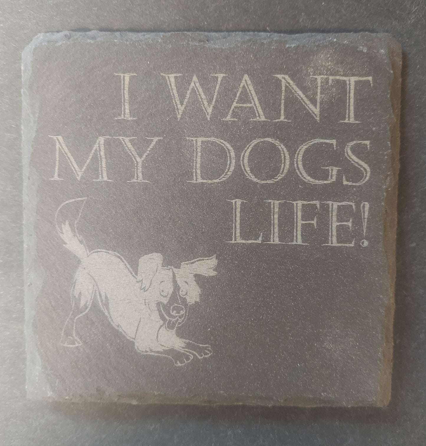 Slate Square Coaster - "I WANT MY DOG'S LIFE"