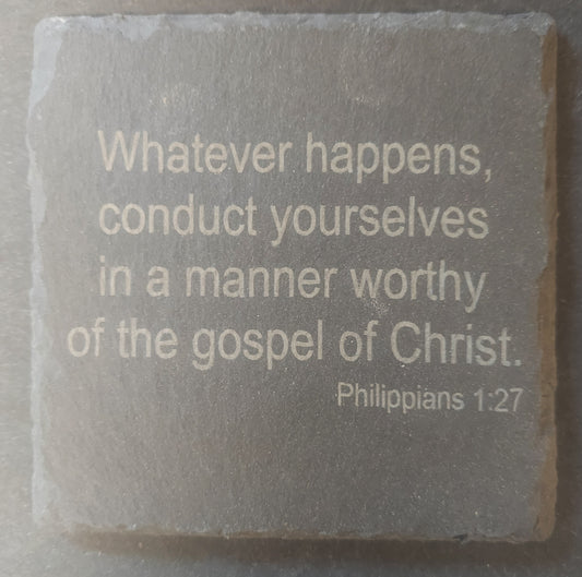Slate Square Coaster - Philippians 1:27